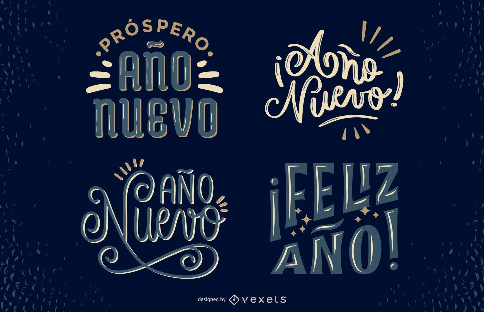New Year Spanish Lettering Design Set