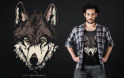 Design de camiseta com ilustração de cara de lobo