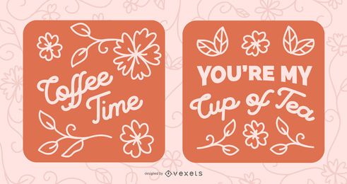 Kaffee und Tee Zitat Schriftzug Banner Set