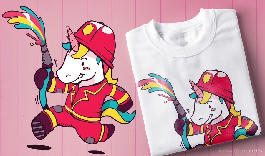 Cute Unicorn Firefighter T-shirt Design Cute Unicorn Firefighter T-shirt Design