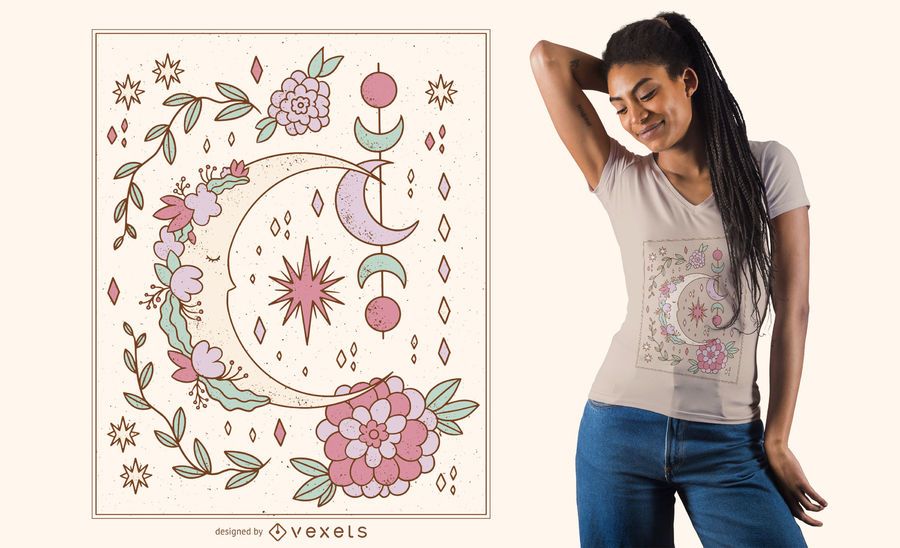Diseño de camiseta Floral Ornamental Moon Diseño de camiseta Floral Ornamental Moon