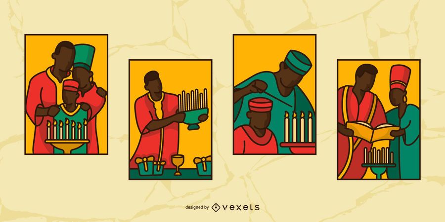 Conjunto de ilustração de pessoas de vitral de Kwanzaa Conjunto de ilustração de pessoas de vitral de Kwanzaa