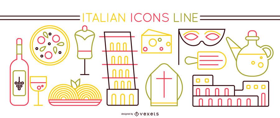 Italian Elements Stroke Icon Set Italian Elements Stroke Icon Set