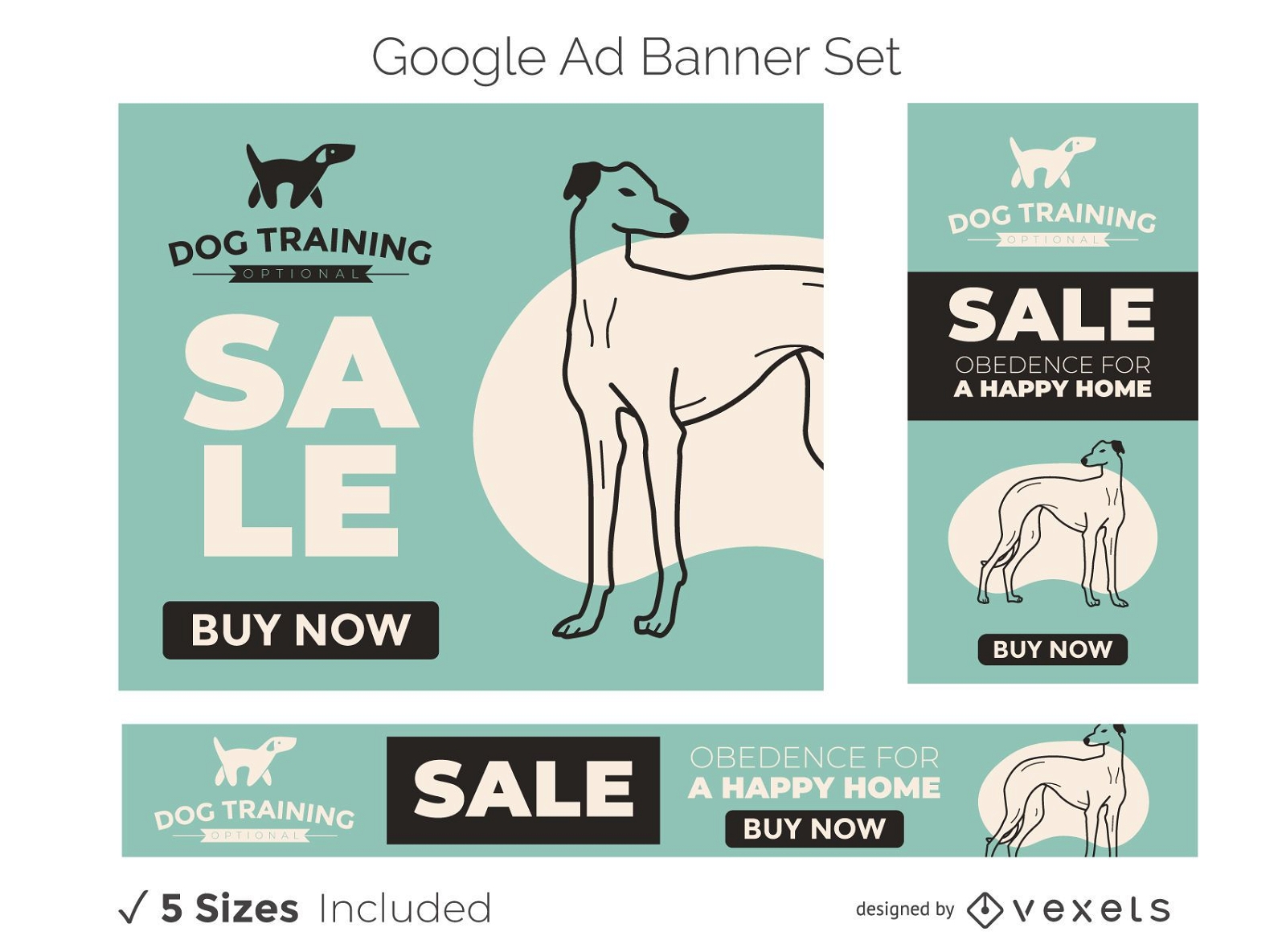 Conjunto de banners do Google Ads para treinamento de cães
