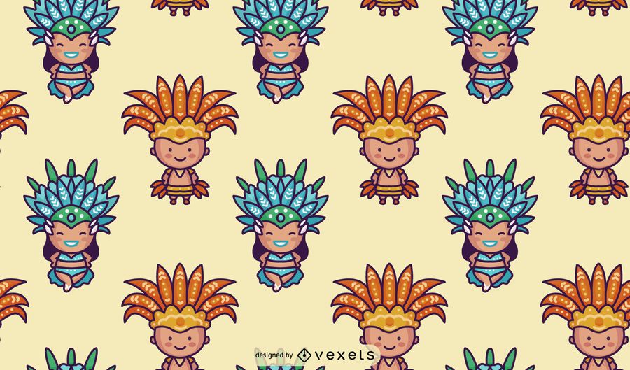 Padrão de caracteres de carnaval brasileiro de Chibi Padrão de caracteres de carnaval brasileiro de Chibi