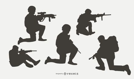 Military People in Combat Silhouette Set Military People in Combat Silhouette Set