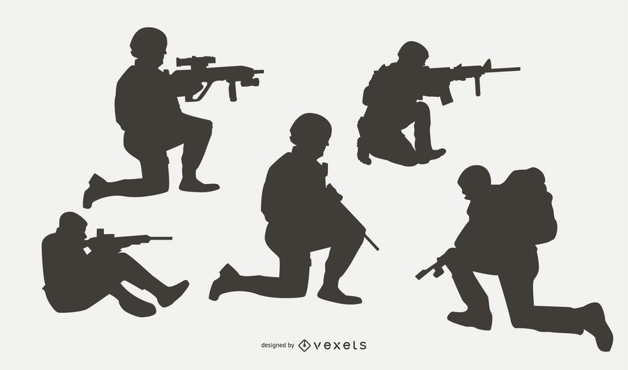 Military People in Combat Silhouette Set Military People in Combat Silhouette Set