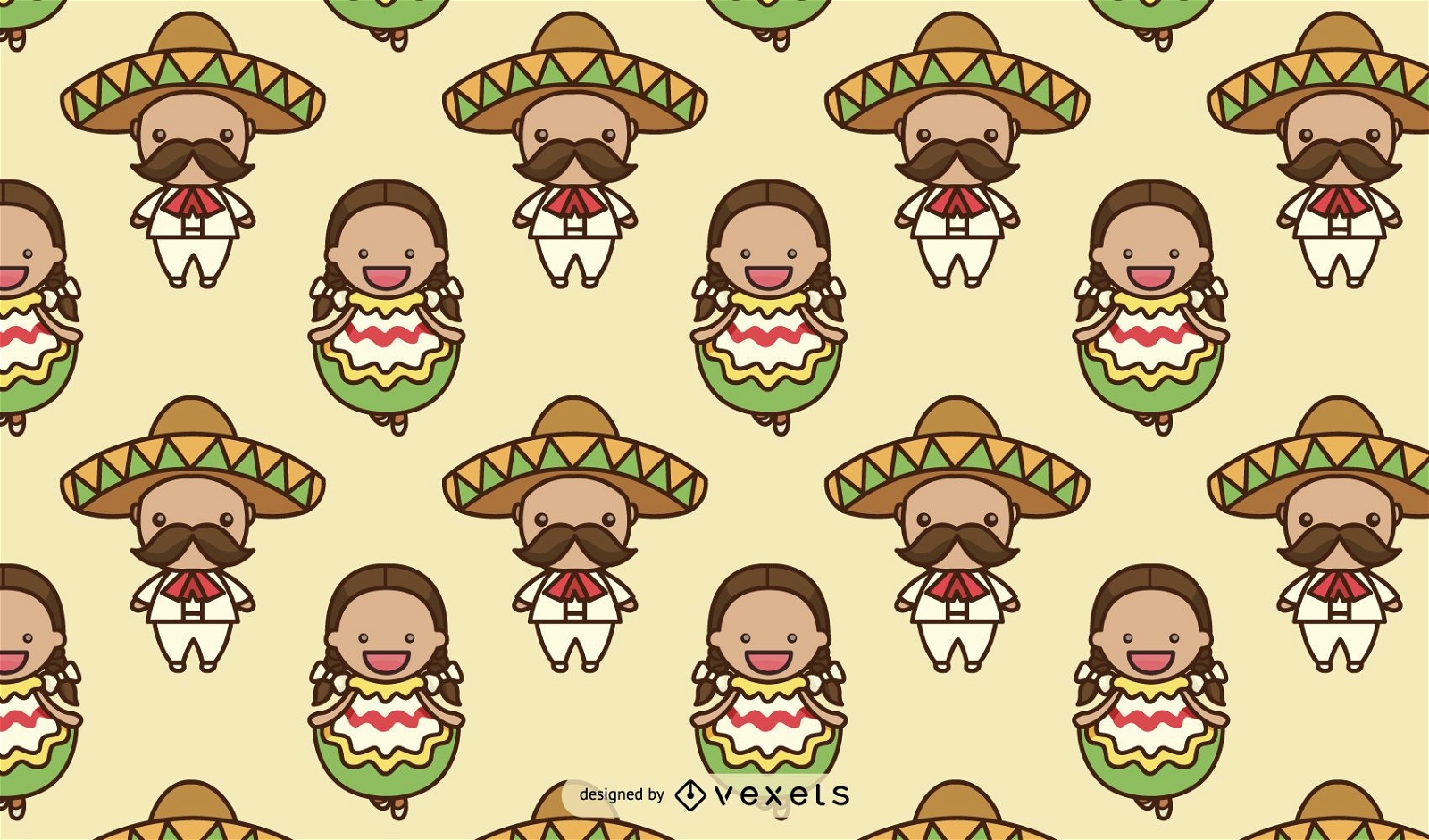 Diseño de patrón de personajes lindos mexicanos