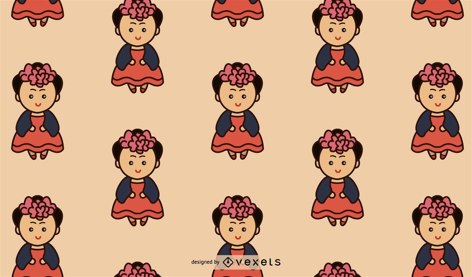 Cute Mexican Girl Pattern Design