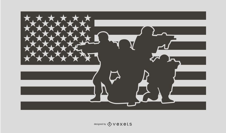 Diseño de silueta de gente militar de bandera de Estados Unidos Diseño de silueta de gente militar de bandera de Estados Unidos
