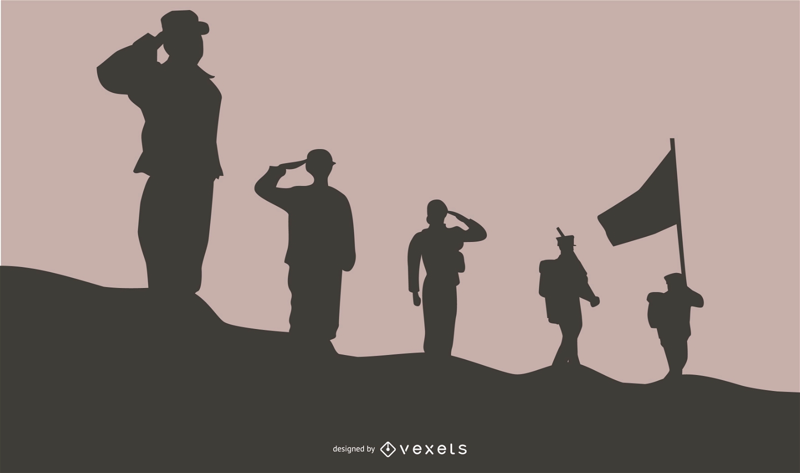 Soldiers Saluting Silhouette Background