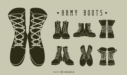 Army boots silhouette set Army boots silhouette set