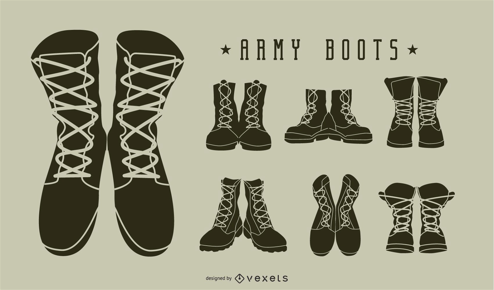 Army boots silhouette set