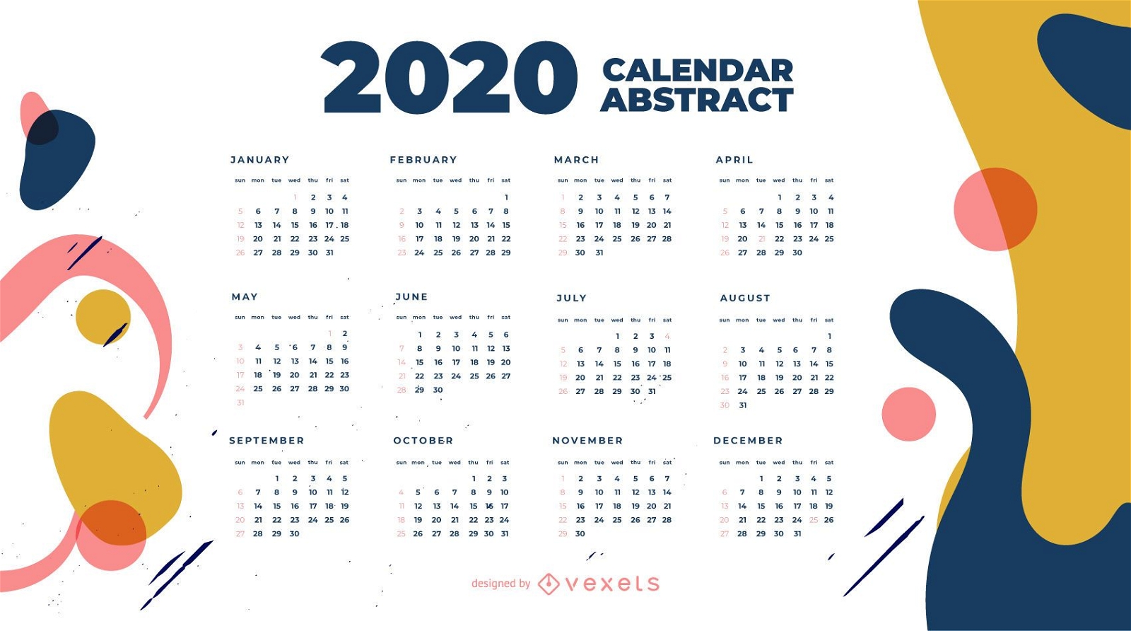 Design de calendário abstrato do ano 2020
