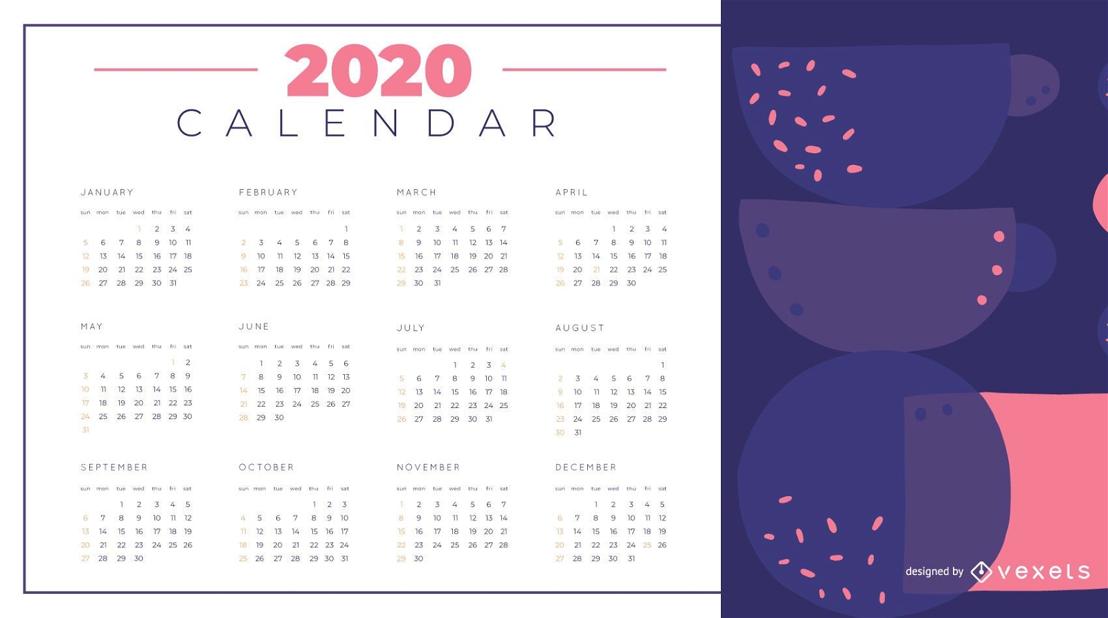 Calendário de Design Abstrato 2020