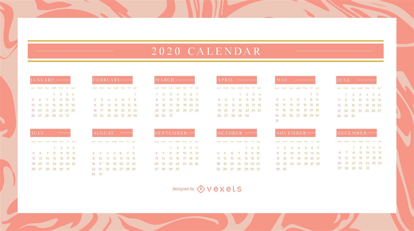 Design elegante do calendário 2020