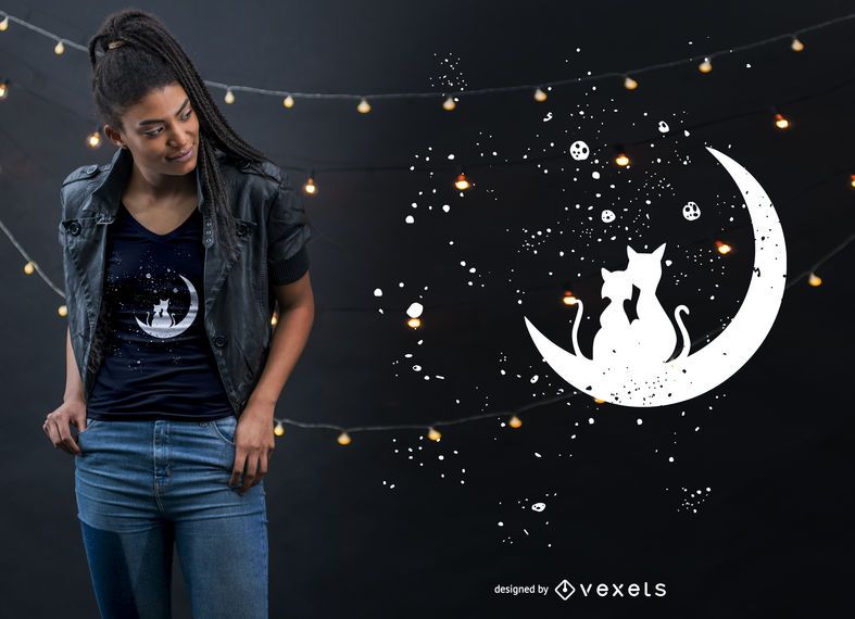 Cat Moon Love T-shirt Design Cat Moon Love T-shirt Design