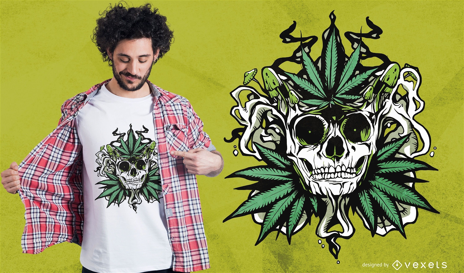 Design de camiseta com caveira Weed