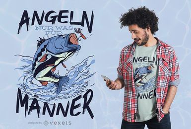 Desenho de camiseta de pesca com citações do alemão