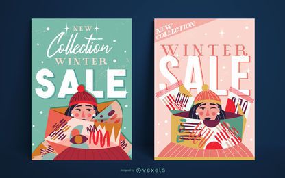 Winter sale girl poster template