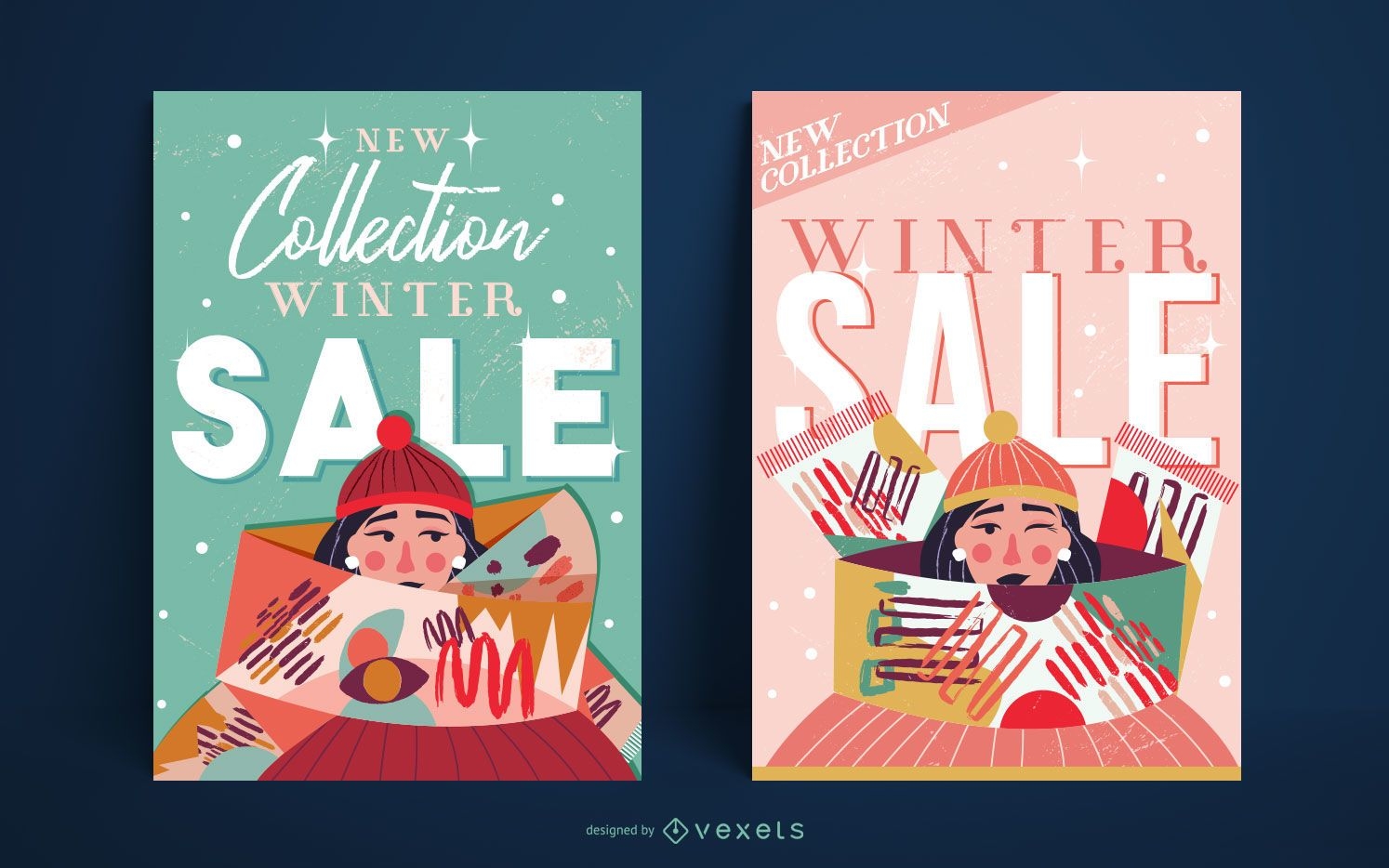 Winter sale girl poster template