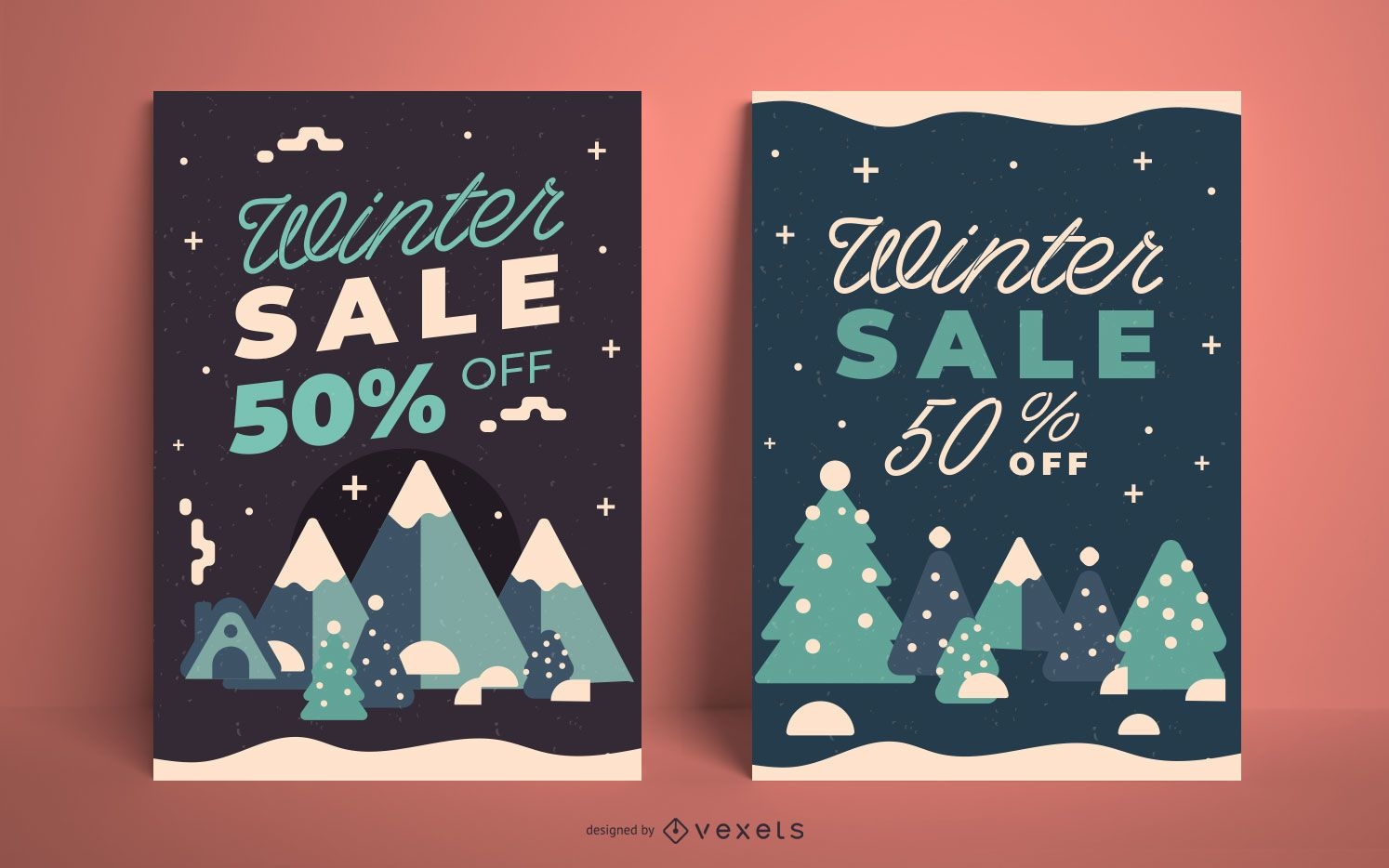 Winter sale trees poster template