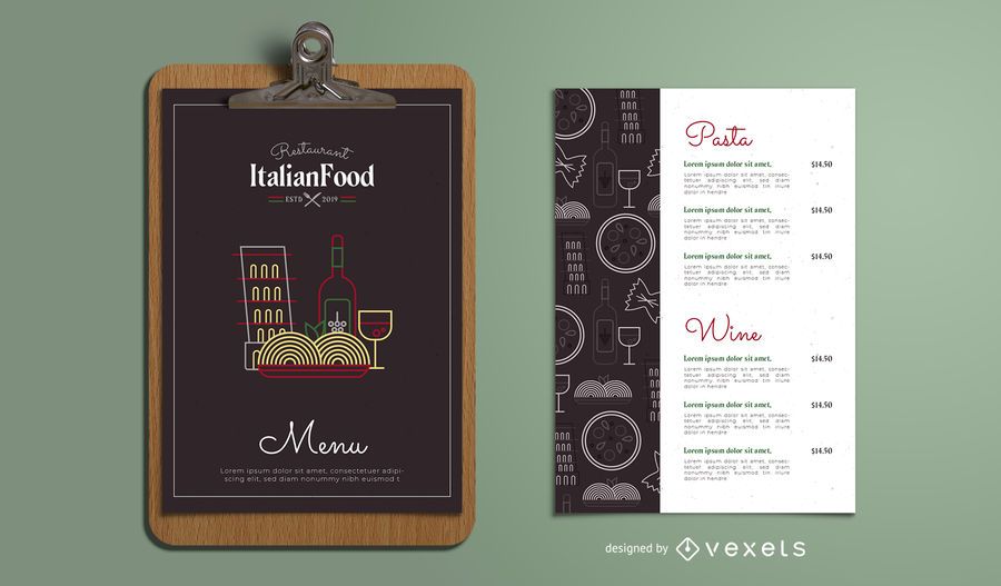 Plantilla de menú de restaurante italiano Plantilla de menú de restaurante italiano