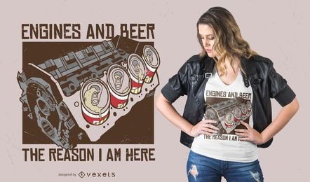 Diseño de camiseta de motores y cerveza.