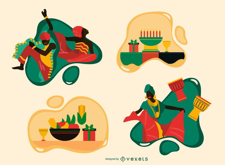 Conjunto de ilustración plana de Kwanzaa Conjunto de ilustración plana de Kwanzaa
