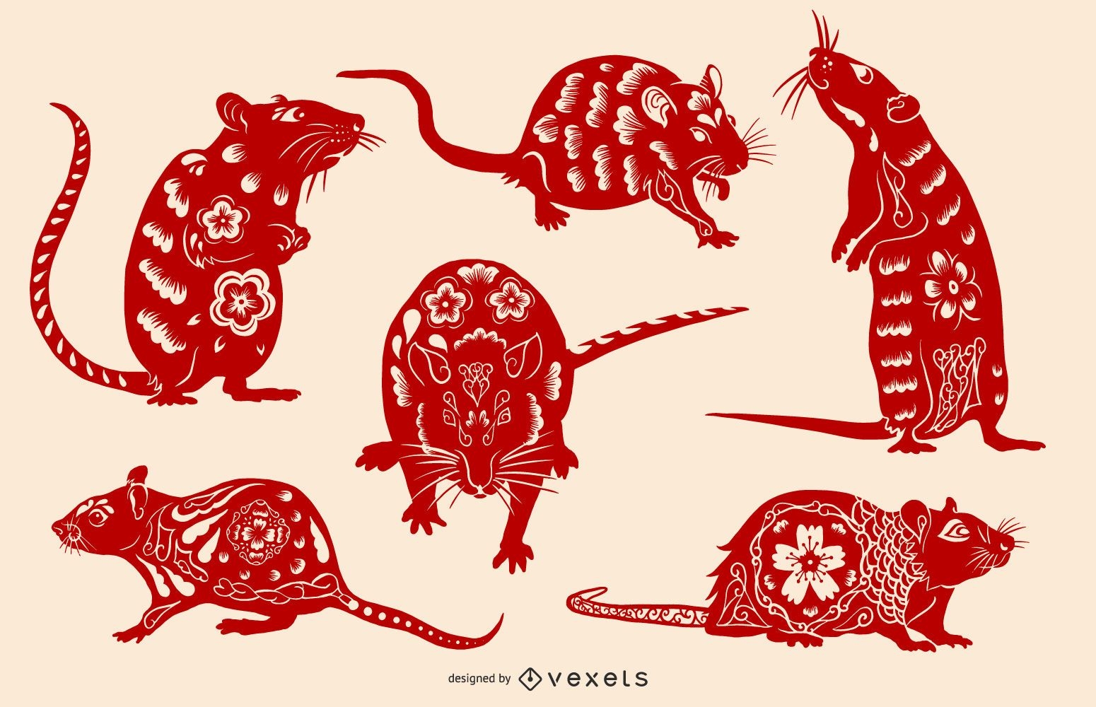 Chinesisches Neujahr 2020 Ratte Illustration Set