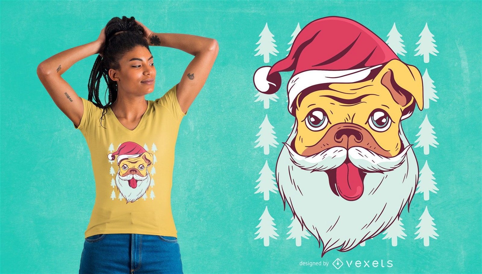 Design de t-shirt pug do Pai Natal