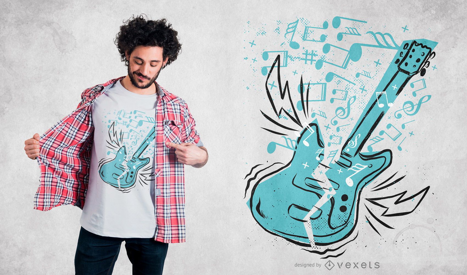 Diseño de camiseta de guitarra musical.