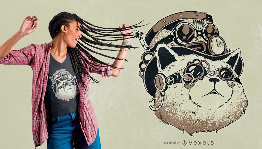 Steampunk cat t-shirt design Steampunk cat t-shirt design