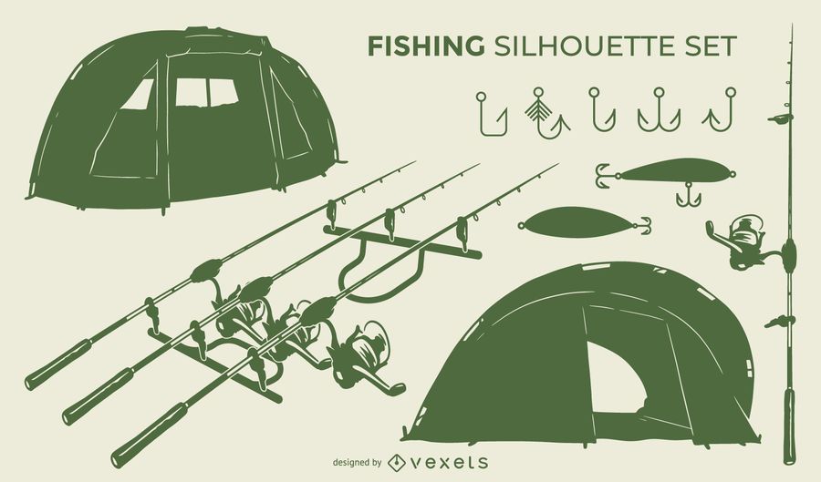 Conjunto de silueta de herramientas de pesca Conjunto de silueta de herramientas de pesca