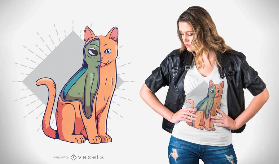 Diseño de camiseta de disfraz de gato alienígena Diseño de camiseta de disfraz de gato alienígena