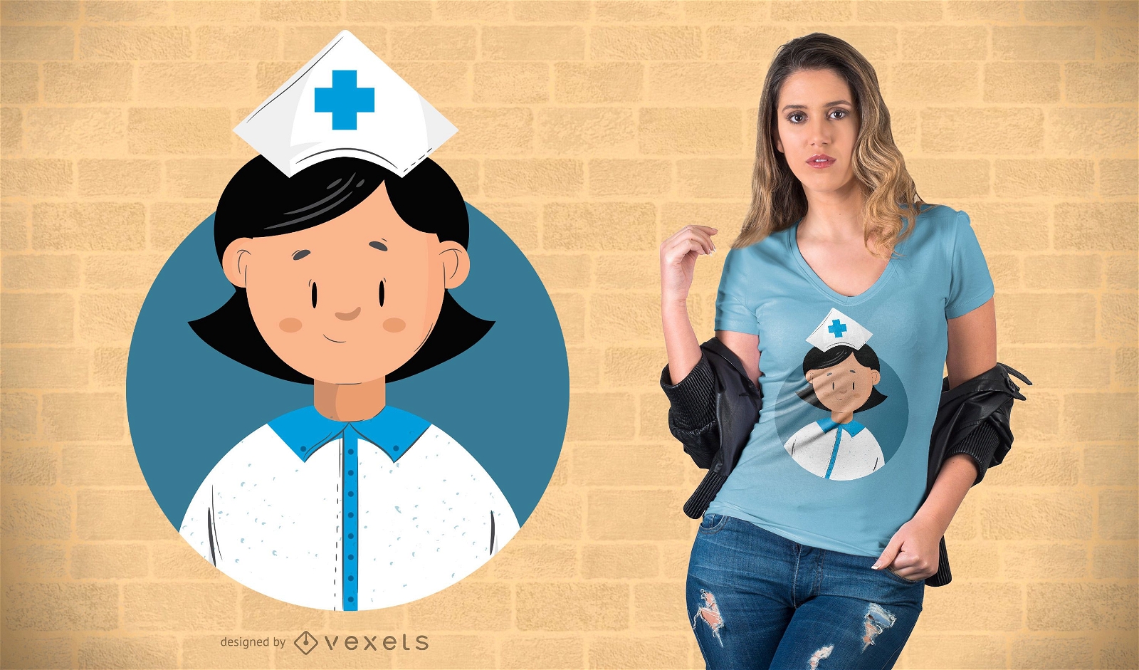 Flaches Design Krankenschwester T-Shirt Design