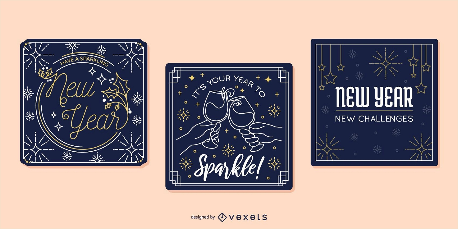 New year greeting cards set