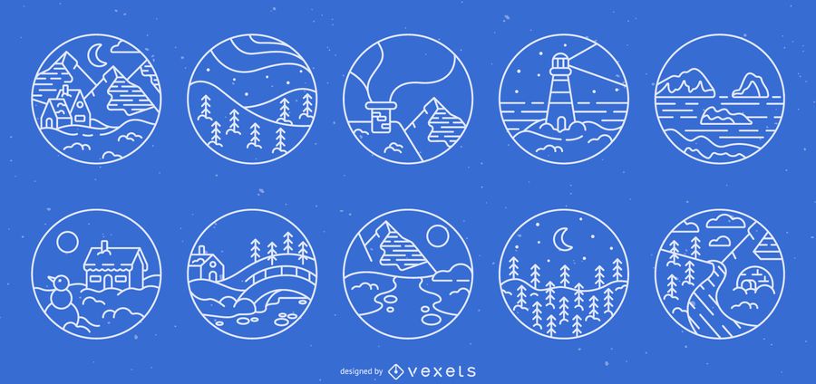 Winter Landscape Stroke Badge Set Winter Landscape Stroke Badge Set