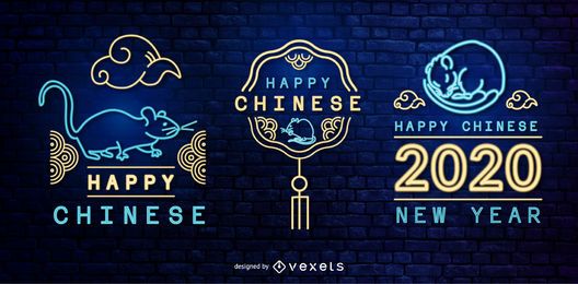 Chinesisches Neujahr Neon Banner Set Chinesisches Neujahr Neon Banner Set