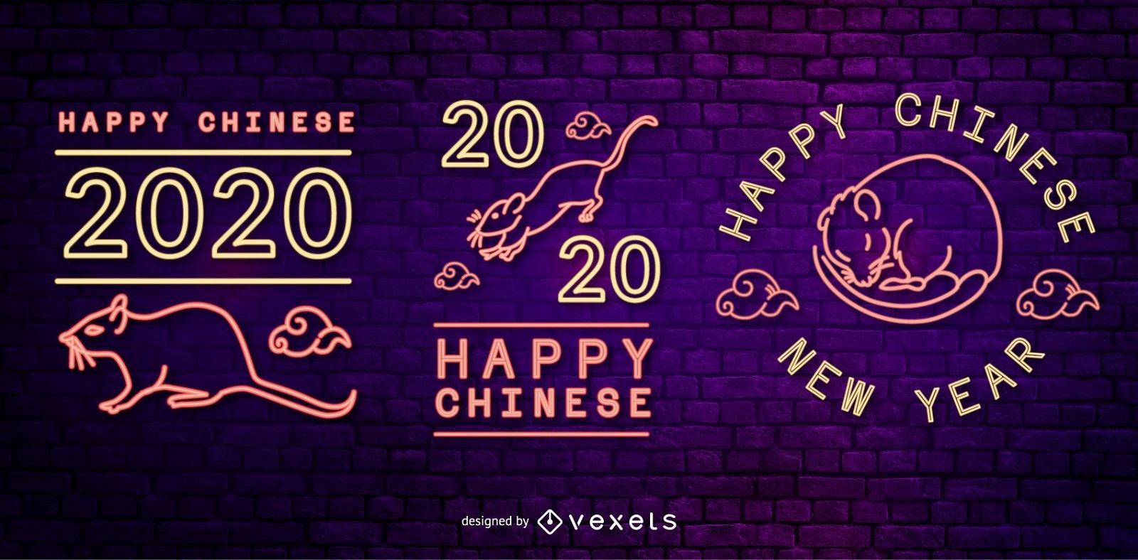 Conjunto de emblemas de néon do ano novo chinês