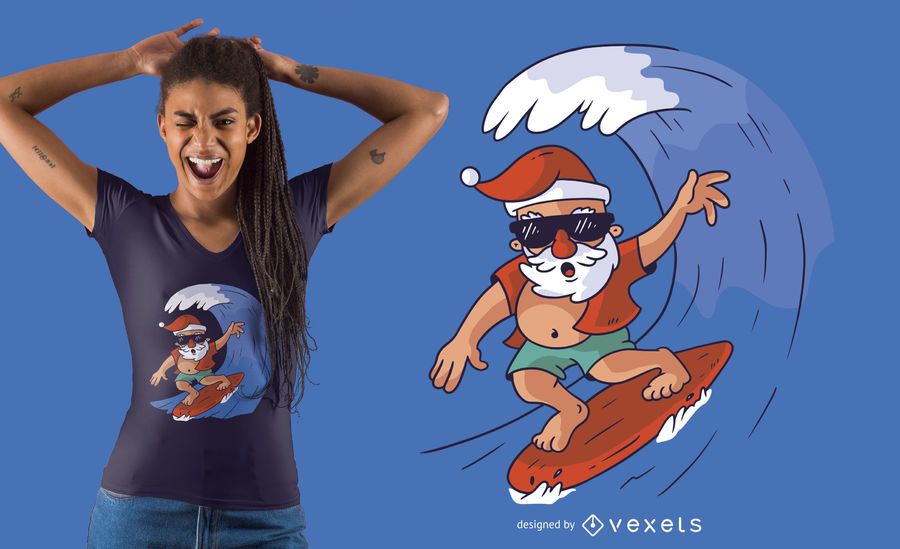 Surfing santa t-shirt design Surfing santa t-shirt design