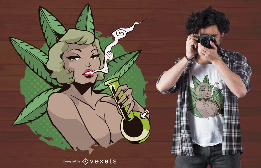 Woman smoking bong t-shirt design Woman smoking bong t-shirt design