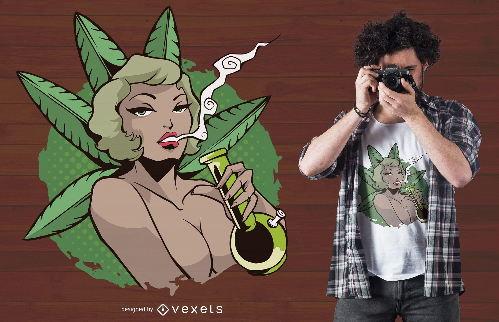 Desenho de t-shirt de bongo feminino fumando