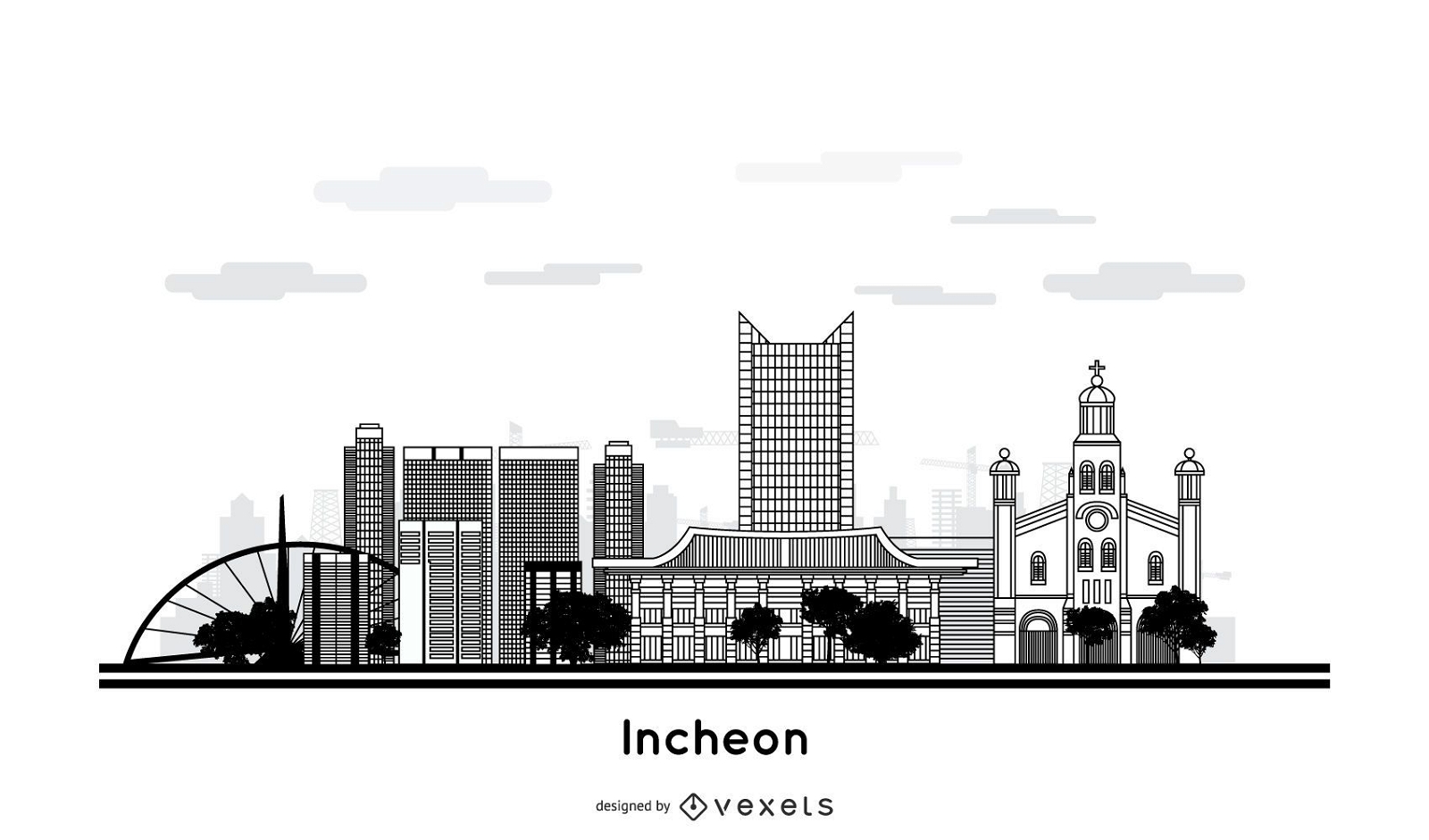 Diseño del horizonte de la ciudad de Incheon