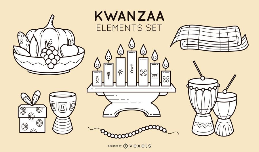 Kwanzaa stroke elements set Kwanzaa stroke elements set