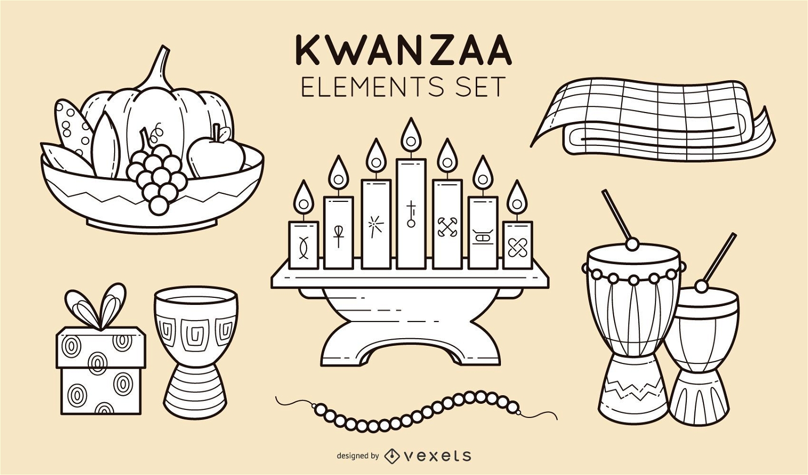 Kwanzaa stroke elements set
