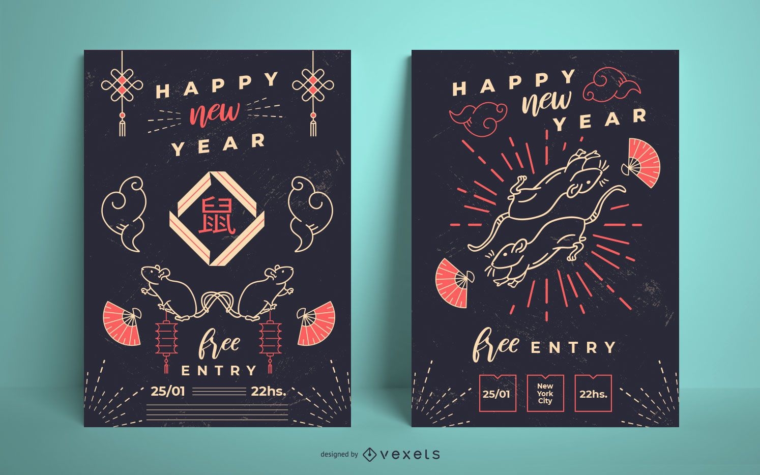 Conjunto de carteles de año nuevo chino