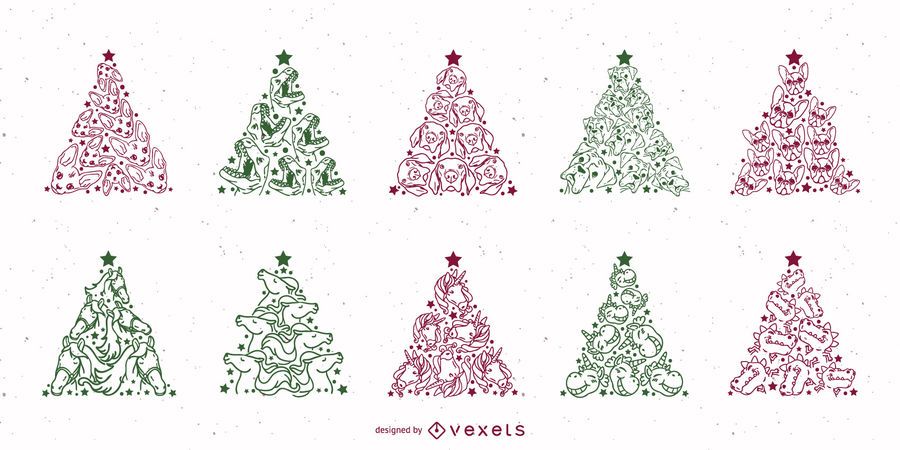 Conjunto de traço de animais de árvore de Natal Conjunto de traço de animais de árvore de Natal