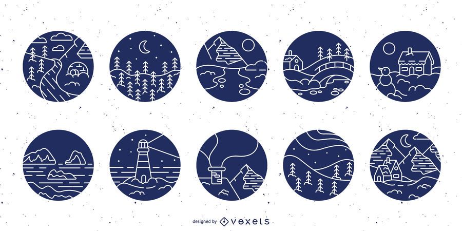 Snow landscape stroke badge set Snow landscape stroke badge set