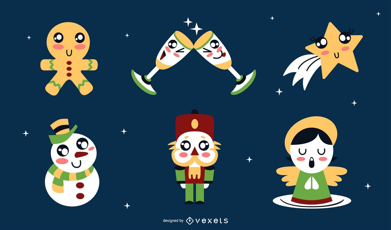 Christmas kawaii elements set